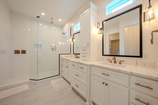 Bathroom, Dual Sink Vanities, Glass Shower, Interior, Recessed Lighting