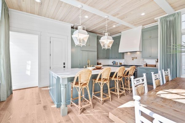 Interior, Kitchen, Pendant Lights, Recessed Lighting, Wooden Ceilings, Wood Texture Flooring