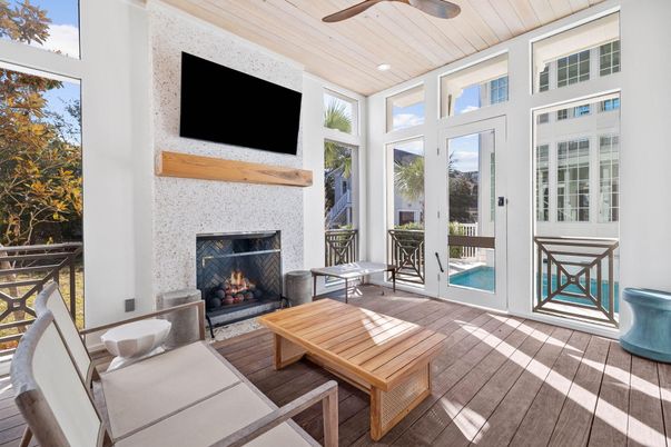 Fireplace, Interior, Recessed Lighting, Wooden Ceilings, Wood Texture Flooring