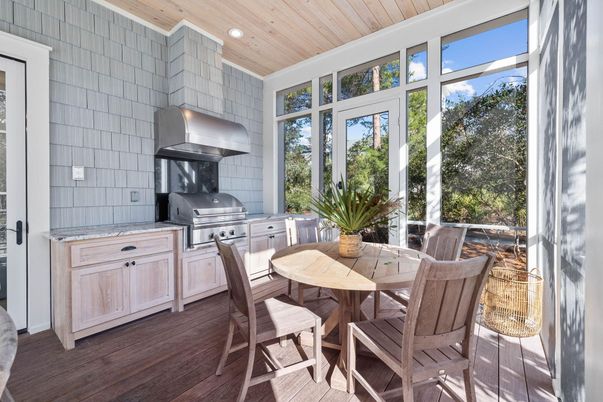 Dining room, Interior, Kitchen, Recessed Lighting, Stainless Steel Appliances, Wooden Ceilings, Wood Texture Flooring