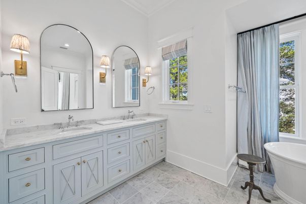 Bathroom, Dual Sink Vanities, Free Standing Baths, Interior, Marble