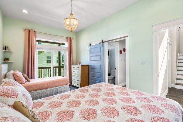Bedroom, Interior, Pendant Lights, Recessed Lighting, Wood Texture Flooring