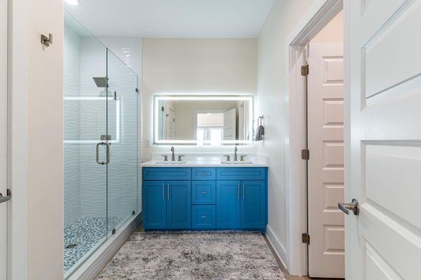 Bathroom, Dual Sink Vanities, Glass Shower, Interior, Recessed Lighting