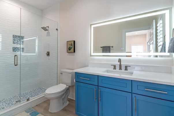Bathroom, Glass Shower, Interior, Wood Texture Flooring