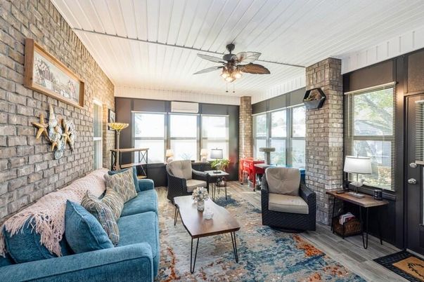 Interior, Living room, Stone Walls, Wood Texture Flooring