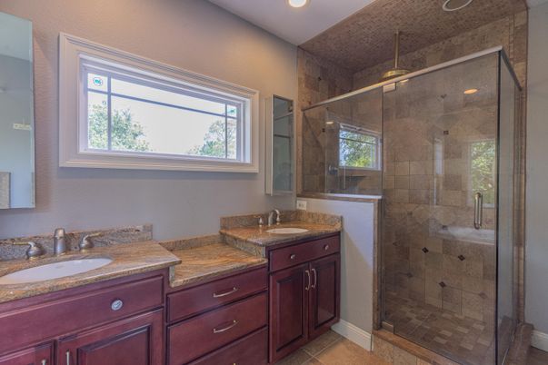 Bathroom, Dual Sink Vanities, Glass Shower, Interior, Recessed Lighting
