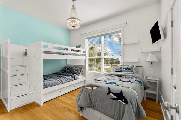 Bedroom, Interior, Pendant Lights, Wood Texture Flooring
