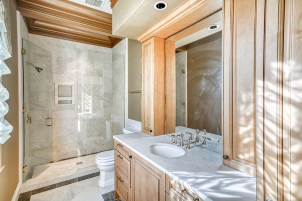 Bathroom, Glass Shower, Interior, Marble Walls