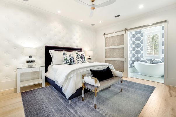 Bedroom, Interior, Recessed Lighting, Wood Texture Flooring