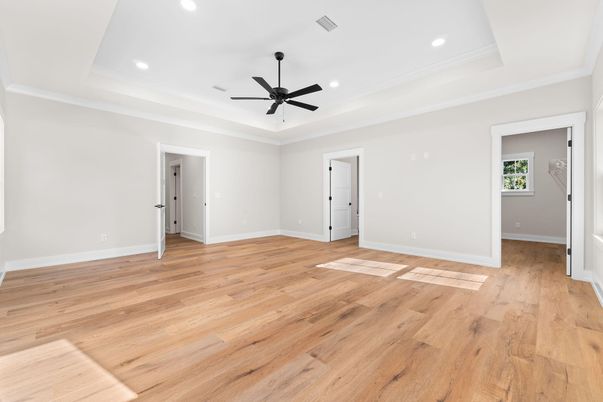 Empty room, Interior, Recessed Lighting, Wood Texture Flooring