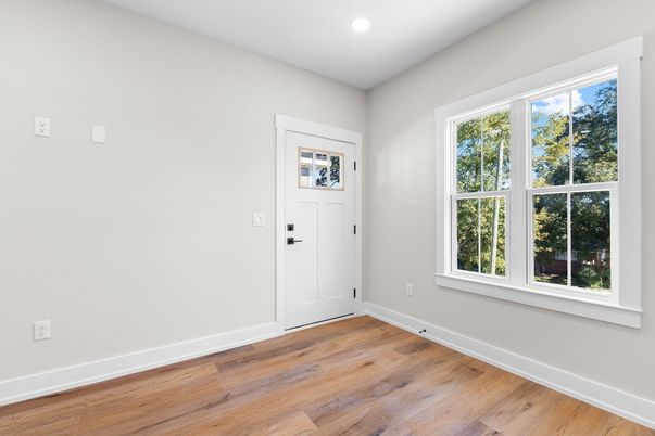Empty room, Interior, Recessed Lighting, Wood Texture Flooring