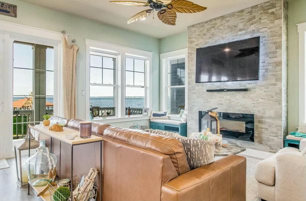 Fireplace, Interior, Living room, Stone Walls, Water