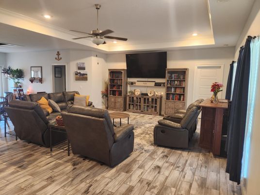 Interior, Living room, Recessed Lighting, Wood Texture Flooring