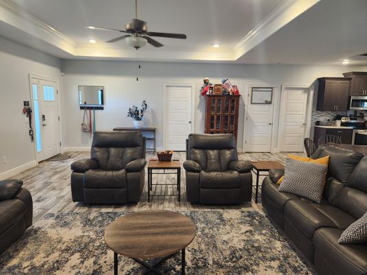 Interior, Kitchen, Living room, Recessed Lighting, Wood Texture Flooring