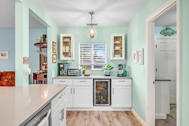 Interior, Kitchen, Pendant Lights, Wood Texture Flooring