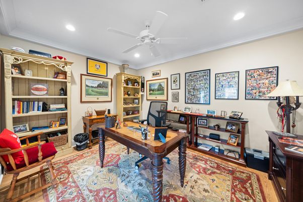 Home Office, Interior, Recessed Lighting, Wood Texture Flooring