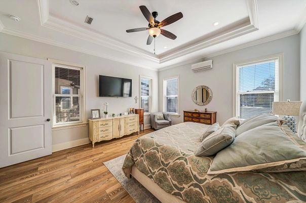 Bedroom, Interior, Recessed Lighting, Wood Texture Flooring