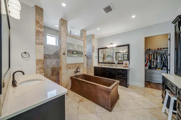 Bathroom, Dual Sink Vanities, Interior, Recessed Lighting, Walk-in Closets