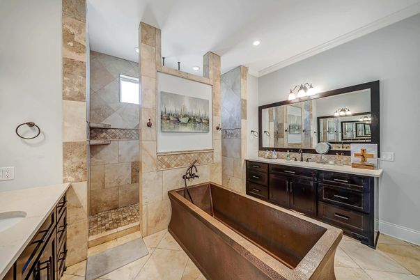 Bathroom, Dual Sink Vanities, Glass Shower, Interior, Recessed Lighting