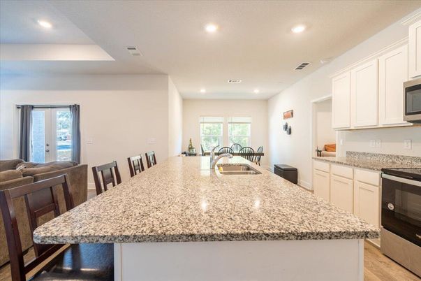Dining room, Interior, Kitchen, Recessed Lighting, Wood Texture Flooring