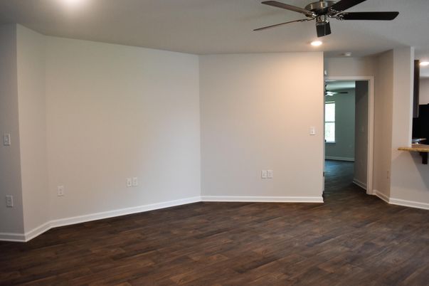 Empty room, Interior, Recessed Lighting, Wood Texture Flooring