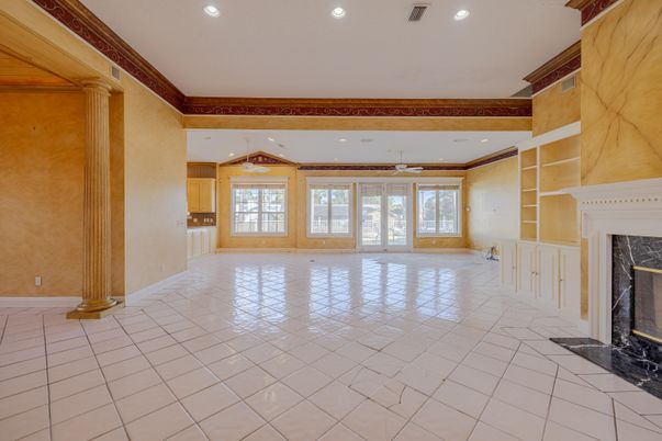 Empty room, Fireplace, Interior, Recessed Lighting