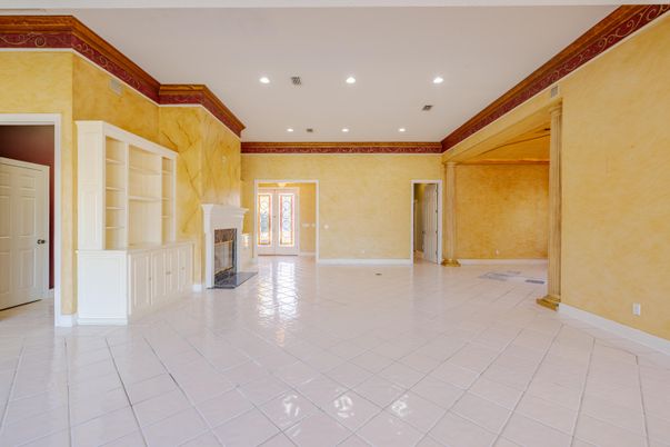 Empty room, Fireplace, Interior, Recessed Lighting