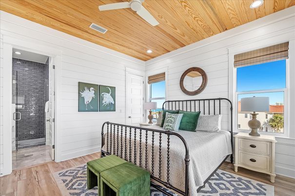 Bedroom, Interior, Recessed Lighting, Wooden Ceilings, Wood Texture Flooring