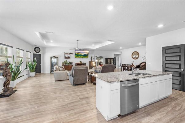 Dining room, Interior, Kitchen, Living room, Recessed Lighting, Wood Texture Flooring