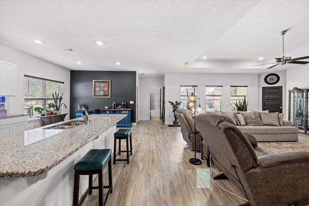 Interior, Kitchen, Living room, Recessed Lighting, Wood Texture Flooring