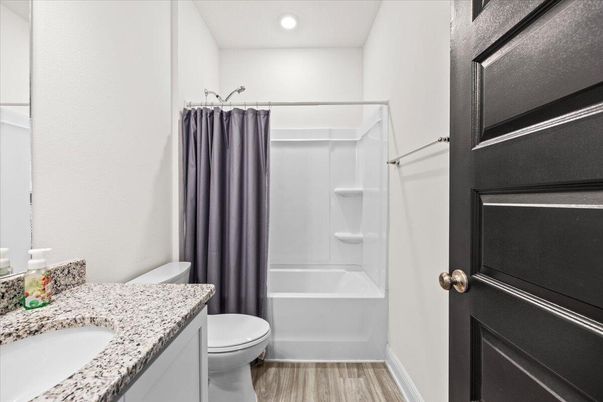 Bathroom, Interior, Recessed Lighting, Wood Texture Flooring