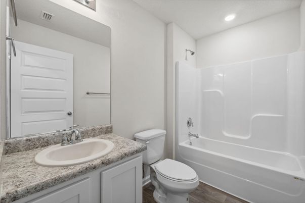 Bathroom, Interior, Recessed Lighting, Wood Texture Flooring