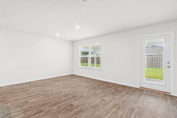 Empty room, Interior, Recessed Lighting, Wood Texture Flooring