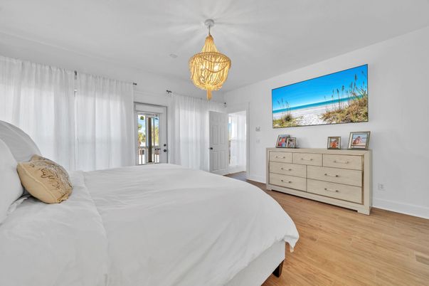 Bedroom, Chandelier, Interior, Wood Texture Flooring