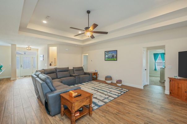 Interior, Living room, Recessed Lighting, Wood Texture Flooring