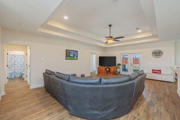 Interior, Living room, Recessed Lighting, Wood Texture Flooring