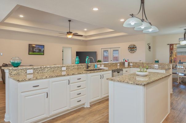 Interior, Kitchen, Pendant Lights, Recessed Lighting, Wood Texture Flooring
