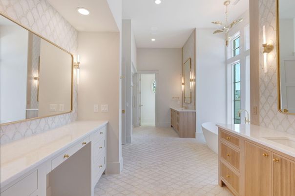 Bathroom, Dual Sink Vanities, Free Standing Baths, Interior, Recessed Lighting