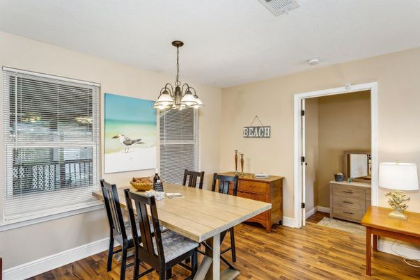 Dining room, Interior, Pendant Lights, Wood Texture Flooring