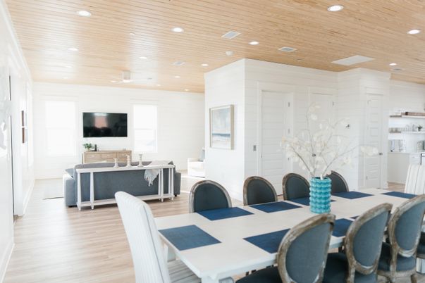 Dining room, Interior, Recessed Lighting, Wooden Ceilings, Wood Texture Flooring
