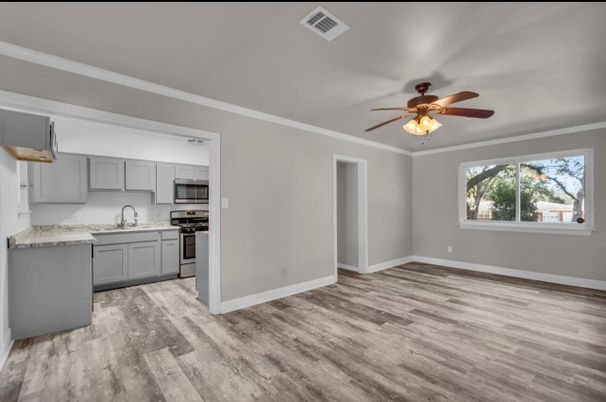 Interior, Kitchen, Stainless Steel Appliances, Wood Texture Flooring