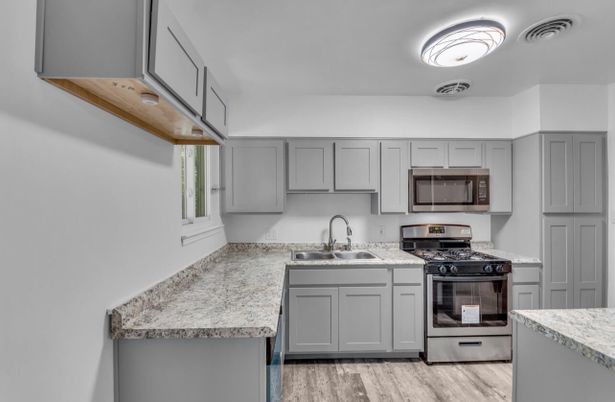 Interior, Kitchen, Stainless Steel Appliances, Wood Texture Flooring