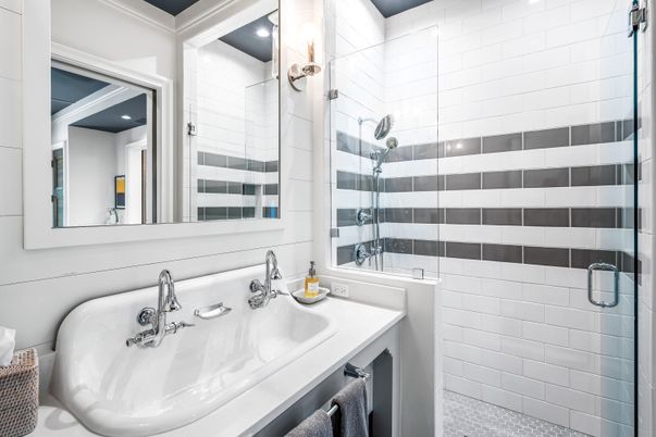 Bathroom, Glass Shower, Interior, Recessed Lighting