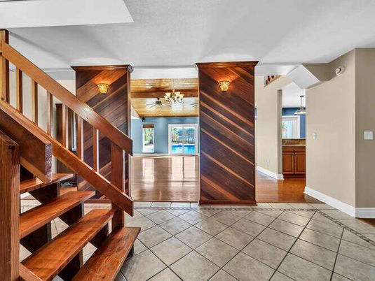 Chandelier, Interior, Wood Texture Flooring, Wooden Walls