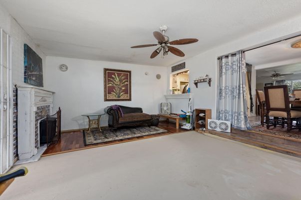 Dining room, Fireplace, Interior, Wood Texture Flooring