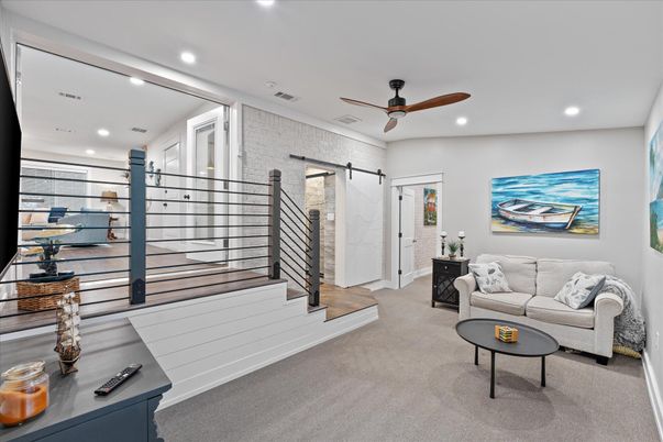 Interior, Living room, Recessed Lighting, Stone Walls
