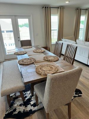 Dining room, Interior, Recessed Lighting, Wood Texture Flooring