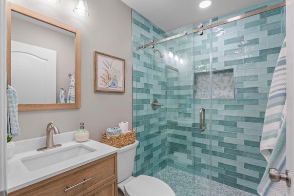 Bathroom, Glass Shower, Interior, Recessed Lighting
