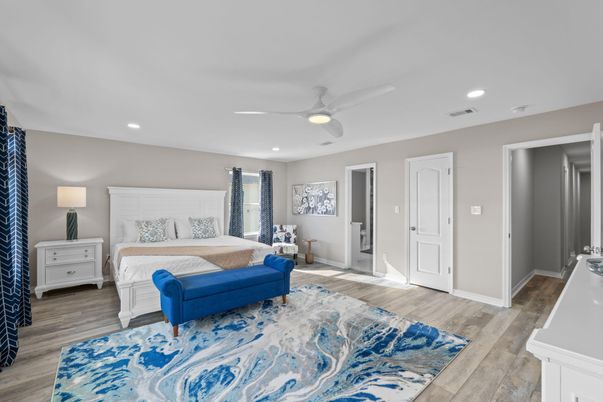 Bedroom, Interior, Recessed Lighting, Wood Texture Flooring