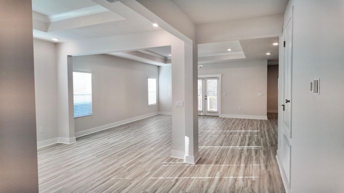 Empty room, Interior, Recessed Lighting, Wood Texture Flooring